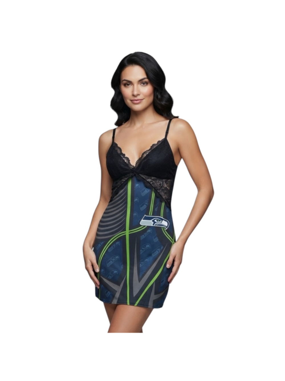 Seattle Seahawks Lace Lingerie Chemise O/S Navy Black Green